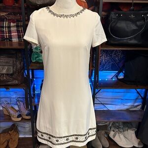 MM Couture White Mini Dress with Embellished Trim